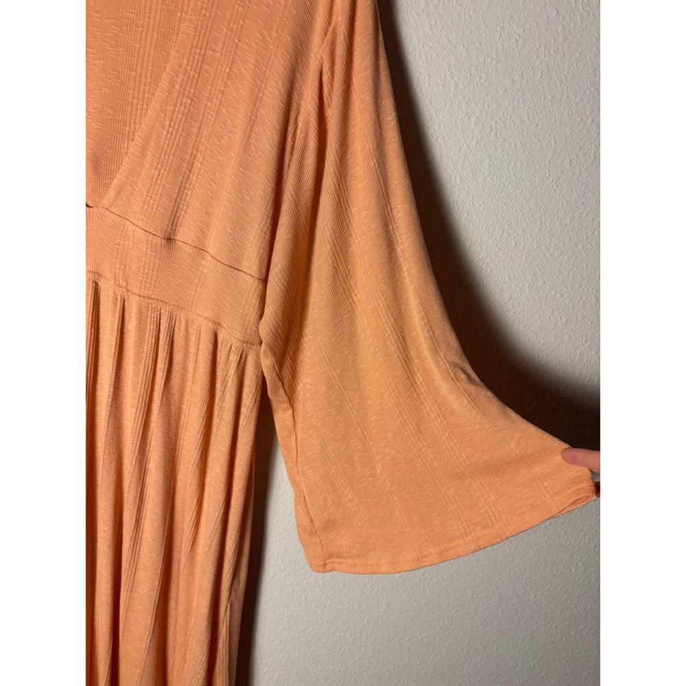 Free People Beach V Neck Maxi Tiered Dress Peach Apricot Long Sleeve L - Picture 3 of 6